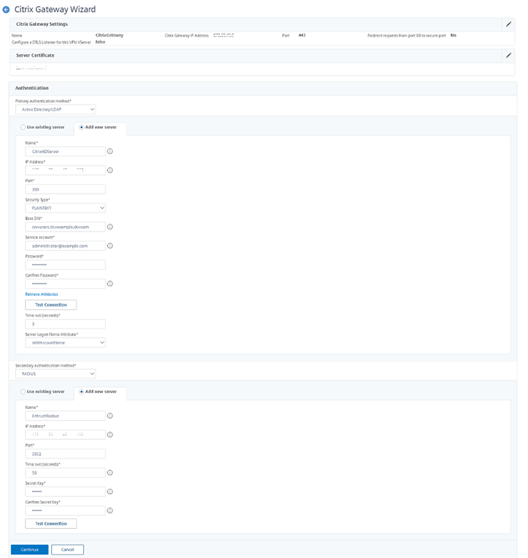 Citrix NetScaler Authentication Settings