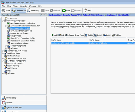 AnyConnect Client Profile Page