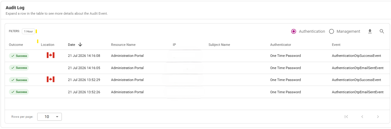Audit Log section
