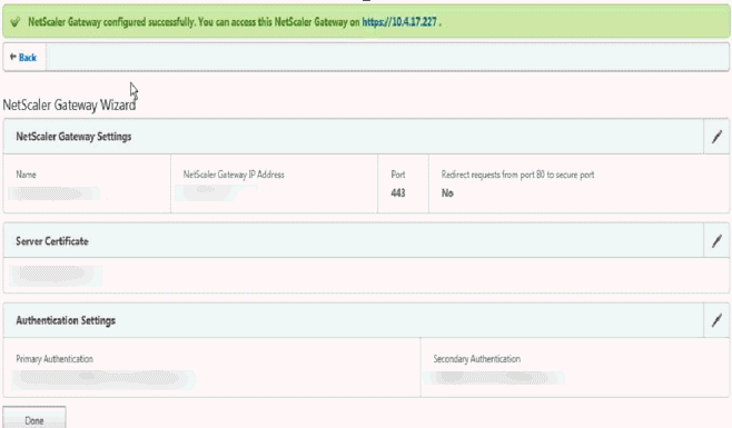Citrix NetScaler Gateway Wizard Successful