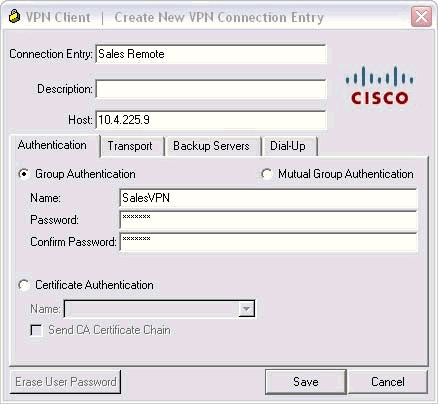Create New VPN Connection Entry Window