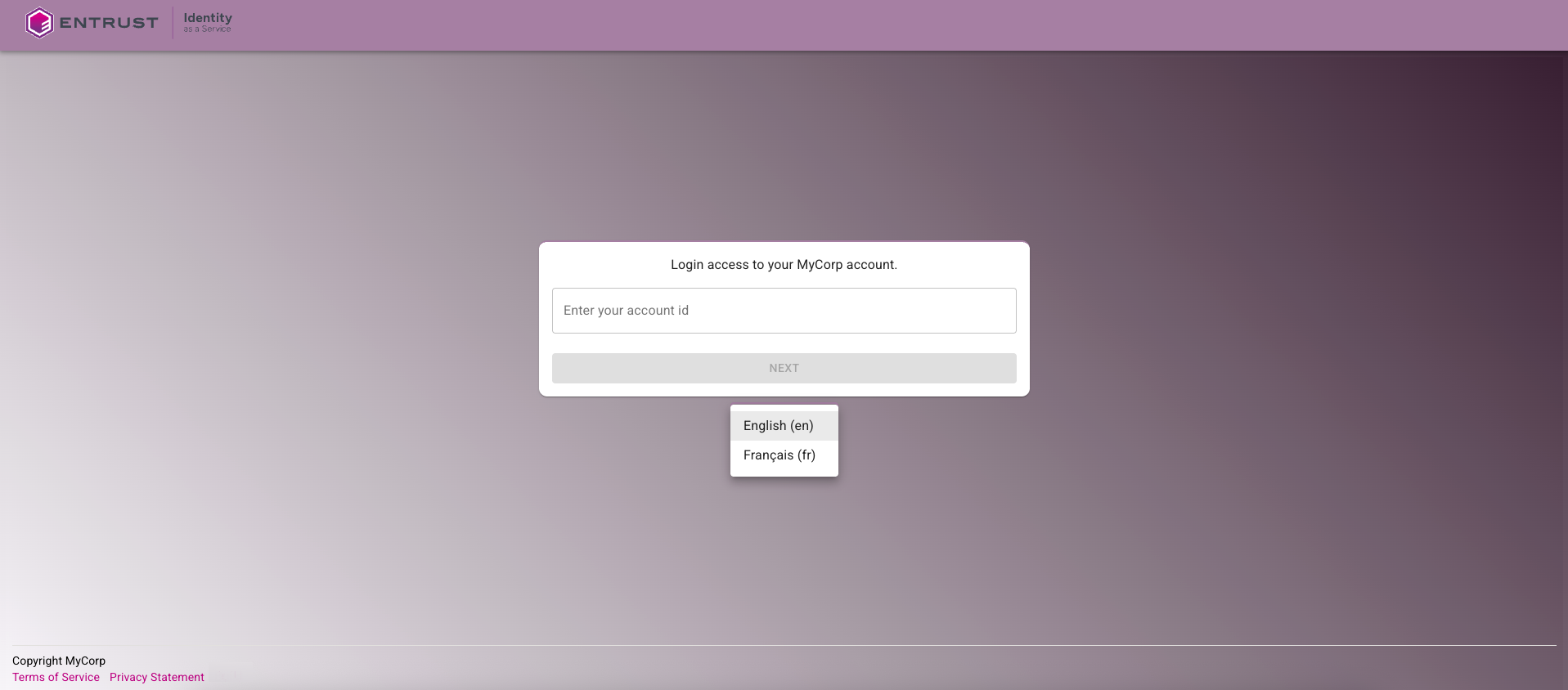 Custom login page result showing applied customization