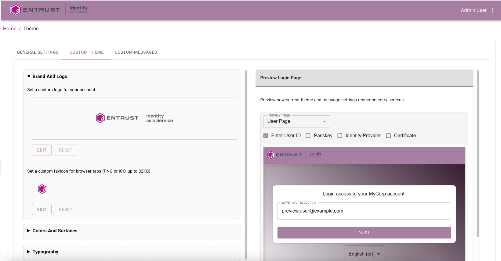 Brand customization configuration showing logo and page branding controls