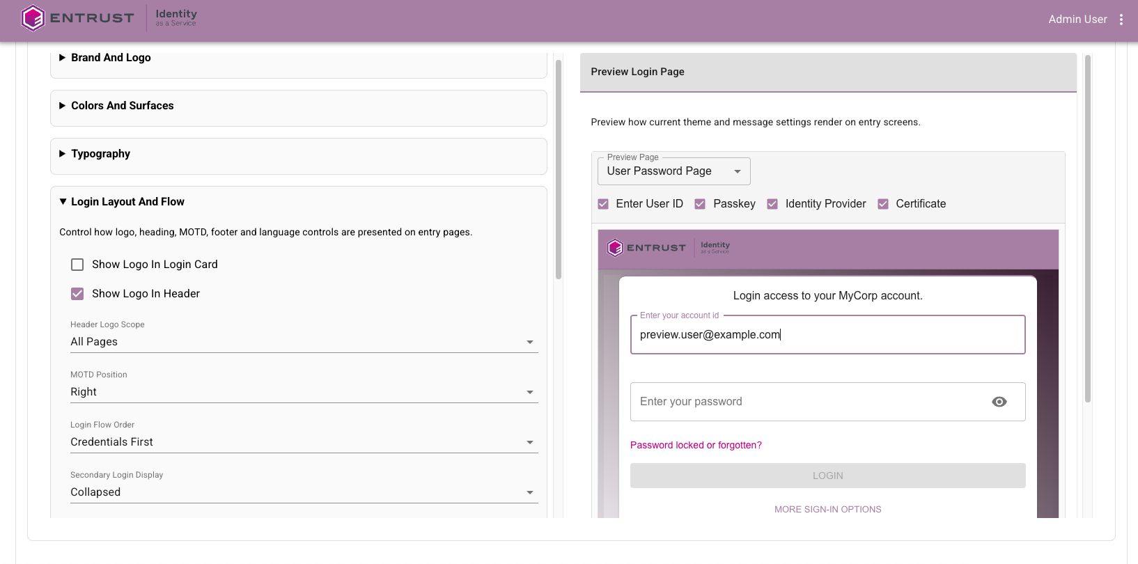 Application login customization showing combined username and password controls