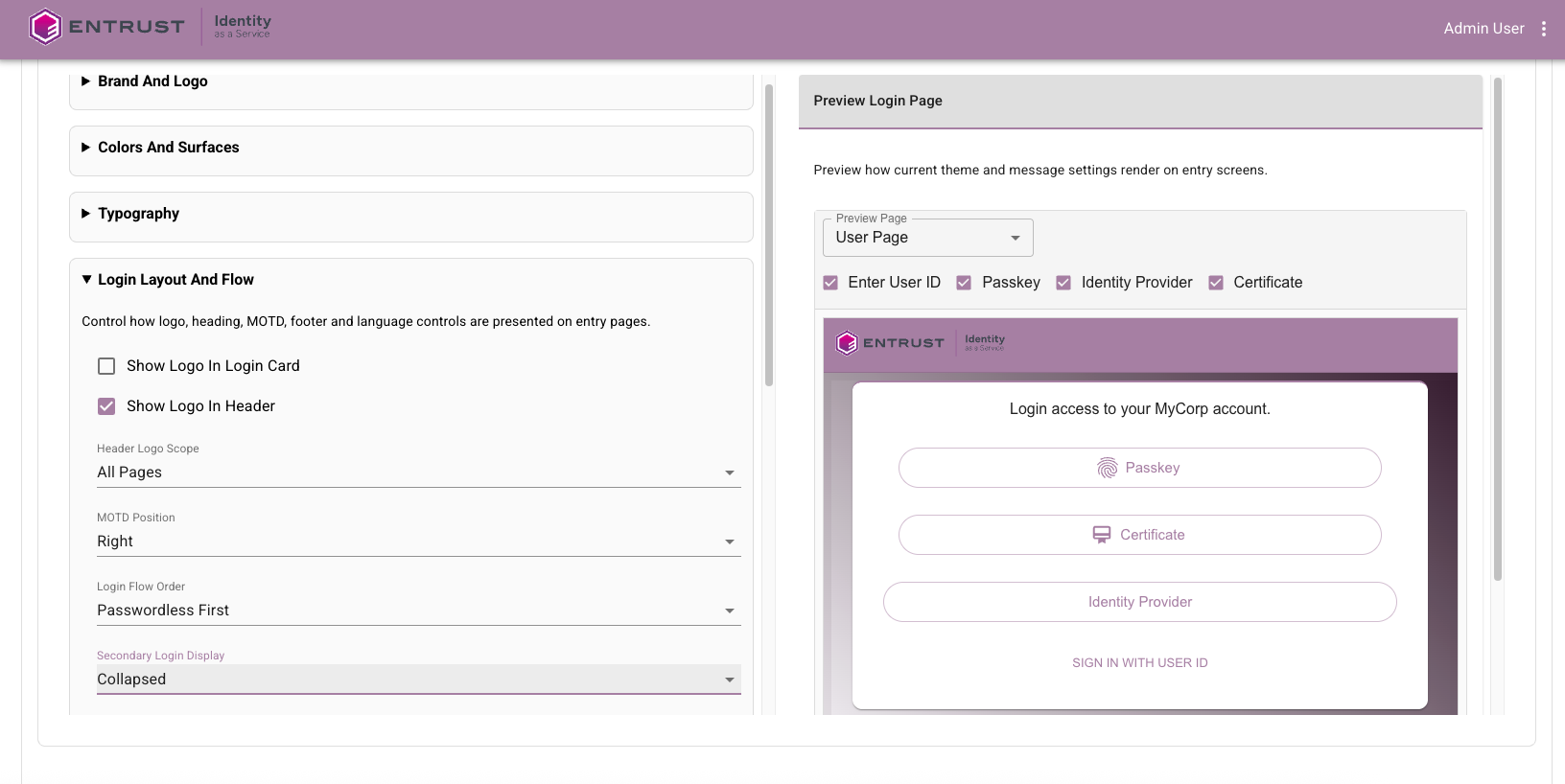 Login flow customization showing passwordless sign-in controls