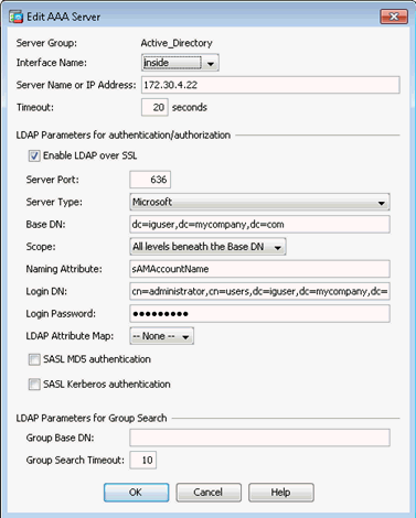 Edit AAA Server Dialog