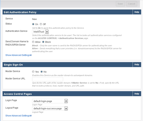 Edit Authentication Policy Page