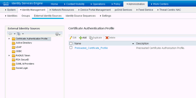 External Identity Sources Page