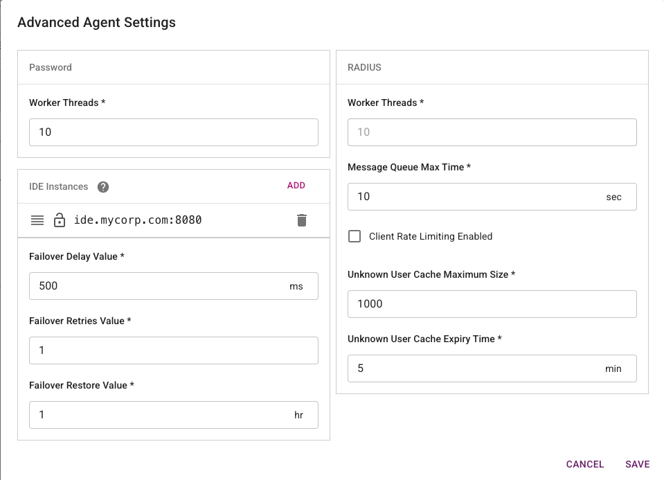 Identity Enterprise Agent configuration page showing progressive migration routing settings