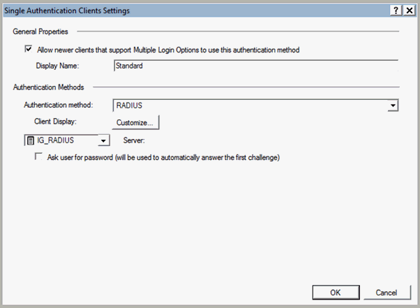 Single Authentication Client Settings