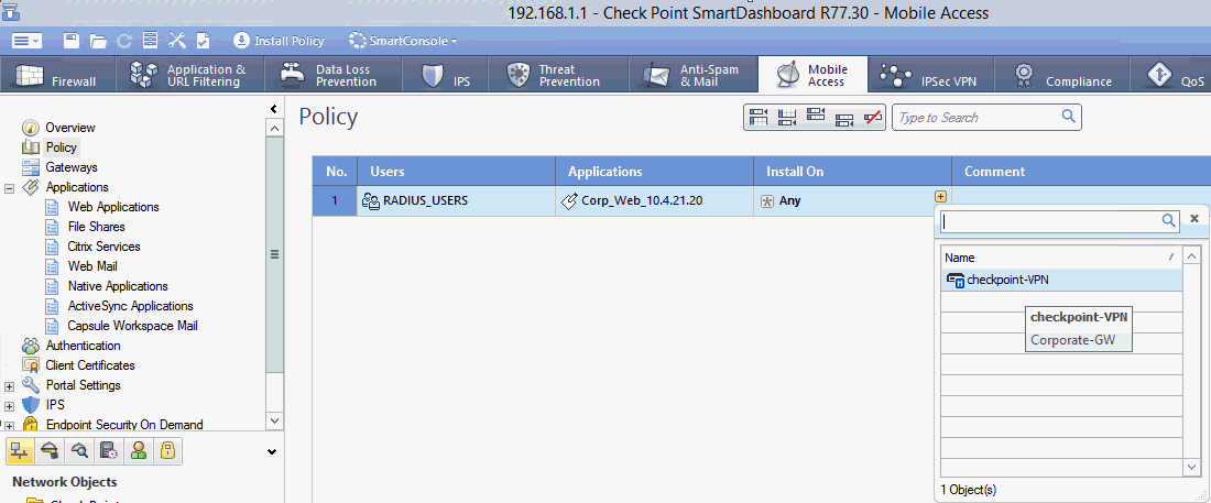 Policy Install On