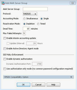 Radius Server Add AAA Server Group Dialog