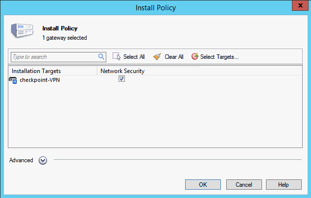 SmartDashBoard Install Policy Page